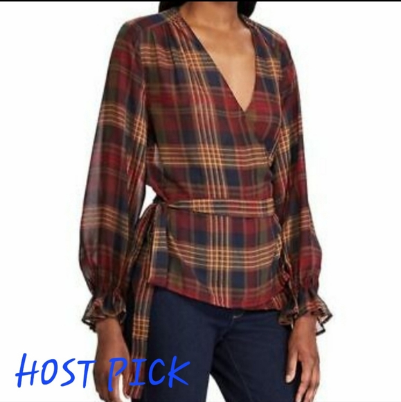 Chaps Tops - Plaid wrap blouse